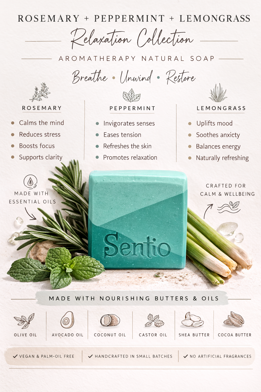 Peppermint, rosemary & lemongrass soap